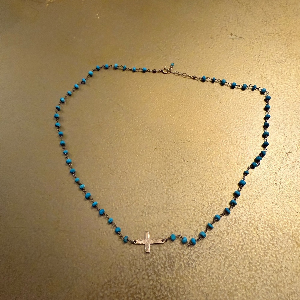 Turquoise Beaded Choker With Cross